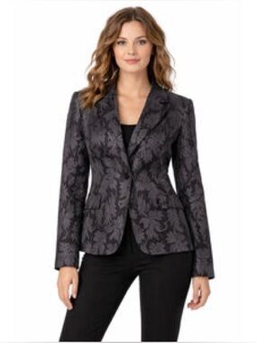 MAX MARA women’s One Button  SILK WOOL black & grey Blazer W Shoulder Pads sz 8